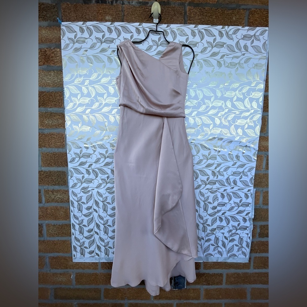 BHLDN Pale Pink Satin Draped Midi Dress | Size 0 | Soft Pink Cocktail